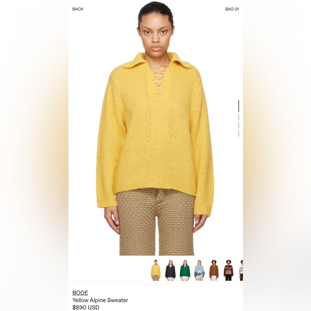 Bode yellow alpine sweater size XS